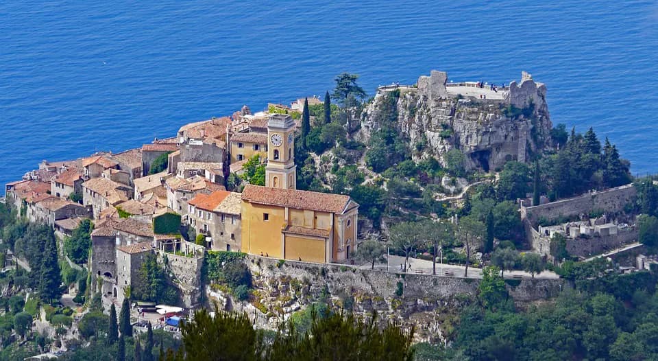 beautiful image of the village of Eze perched above the mediterranean sea in the Cote-d-Azur, France